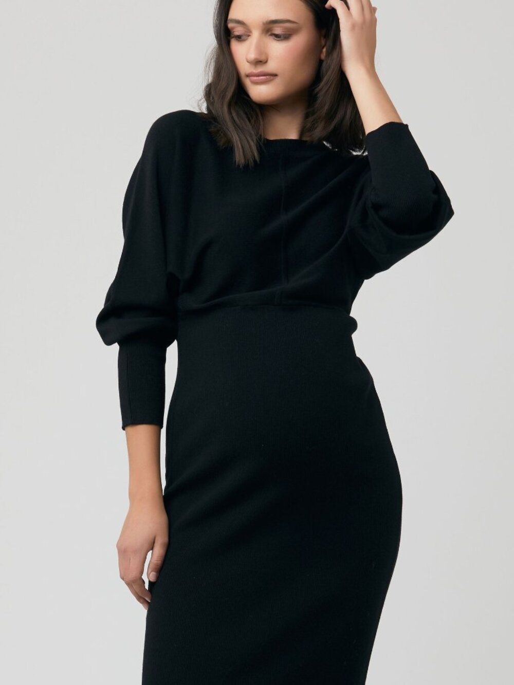 RIPE XL Black Sloane Knit Maternity Dress Batwing Long Sleeve